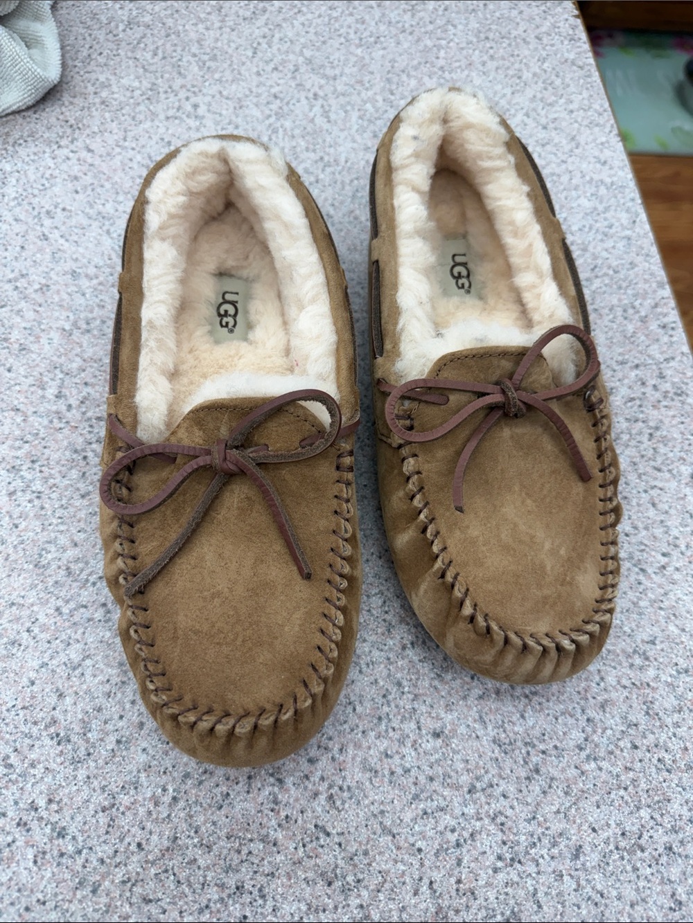 UGG Chestnut Suede Shearling Moccasin Slippers
